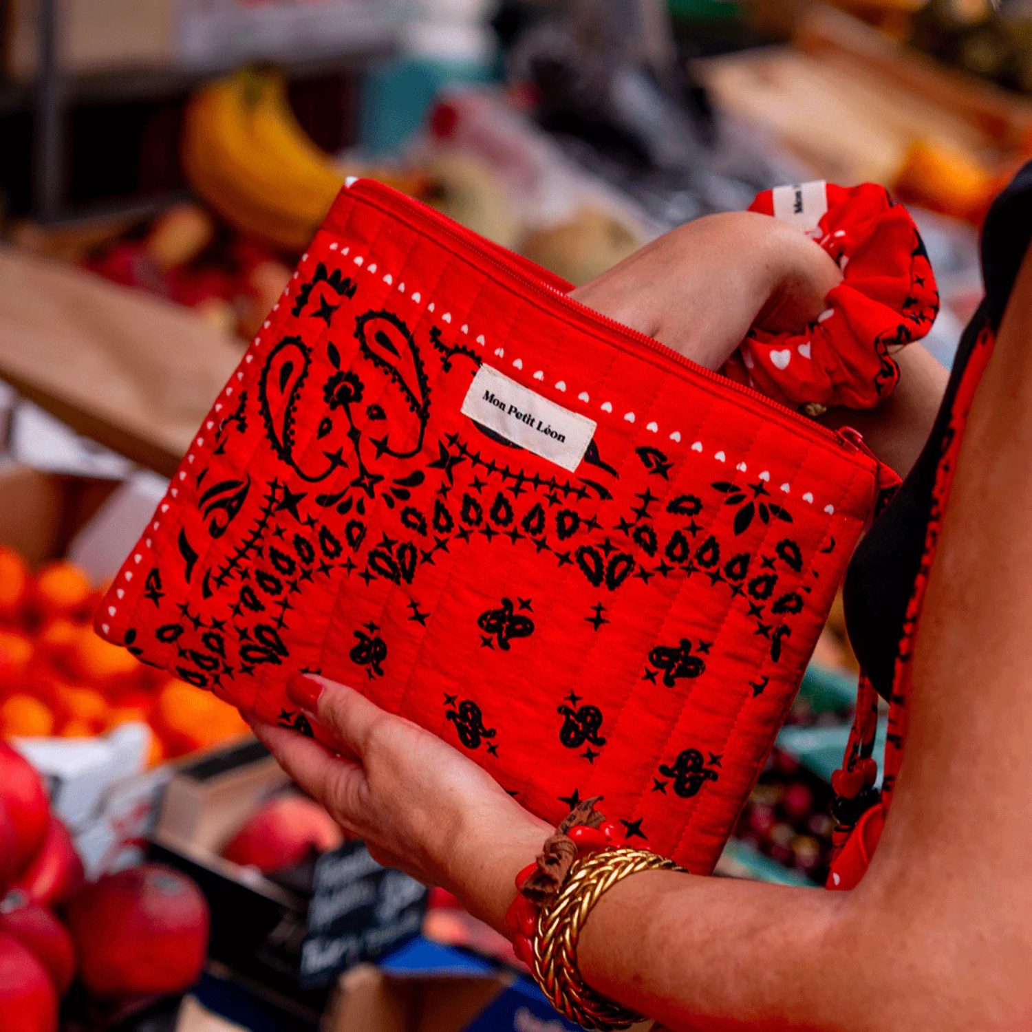 Pochette matelassée en coton – Bandana Rouge