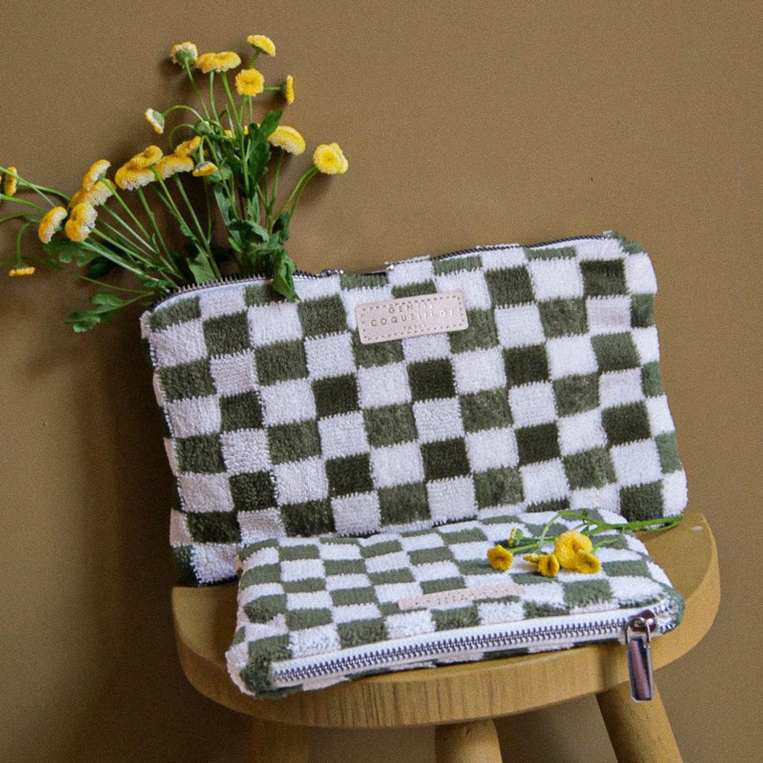 Pochette éponge damier – Kaki – Image 2