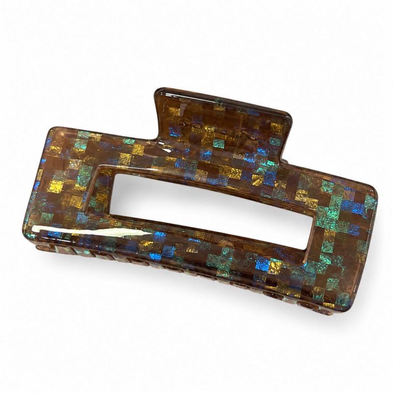 Grosse pince crabe rectangle holographique – Marron Pixel