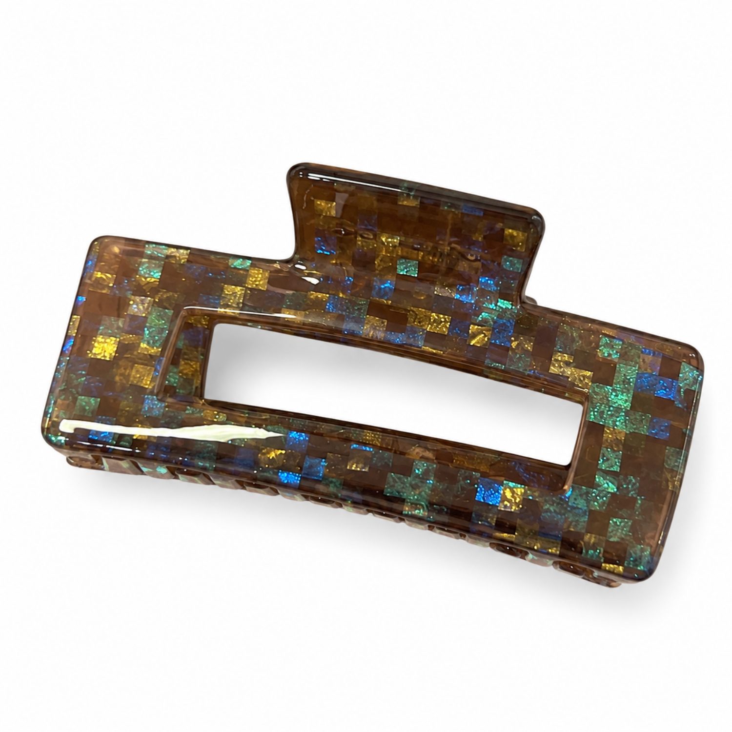 Grosse pince crabe rectangle holographique – Marron Pixel