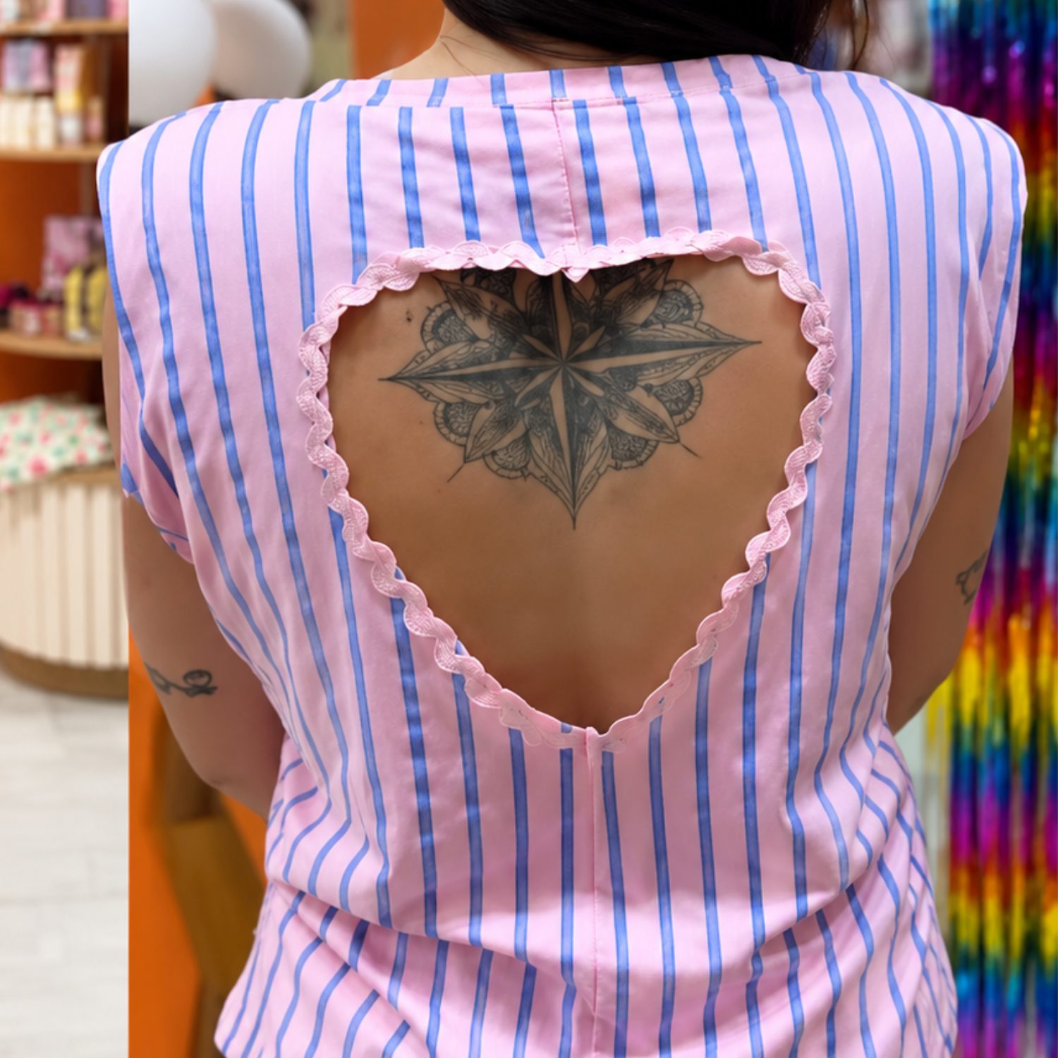 T-shirt stripes coeur dos - Rose & Bleu