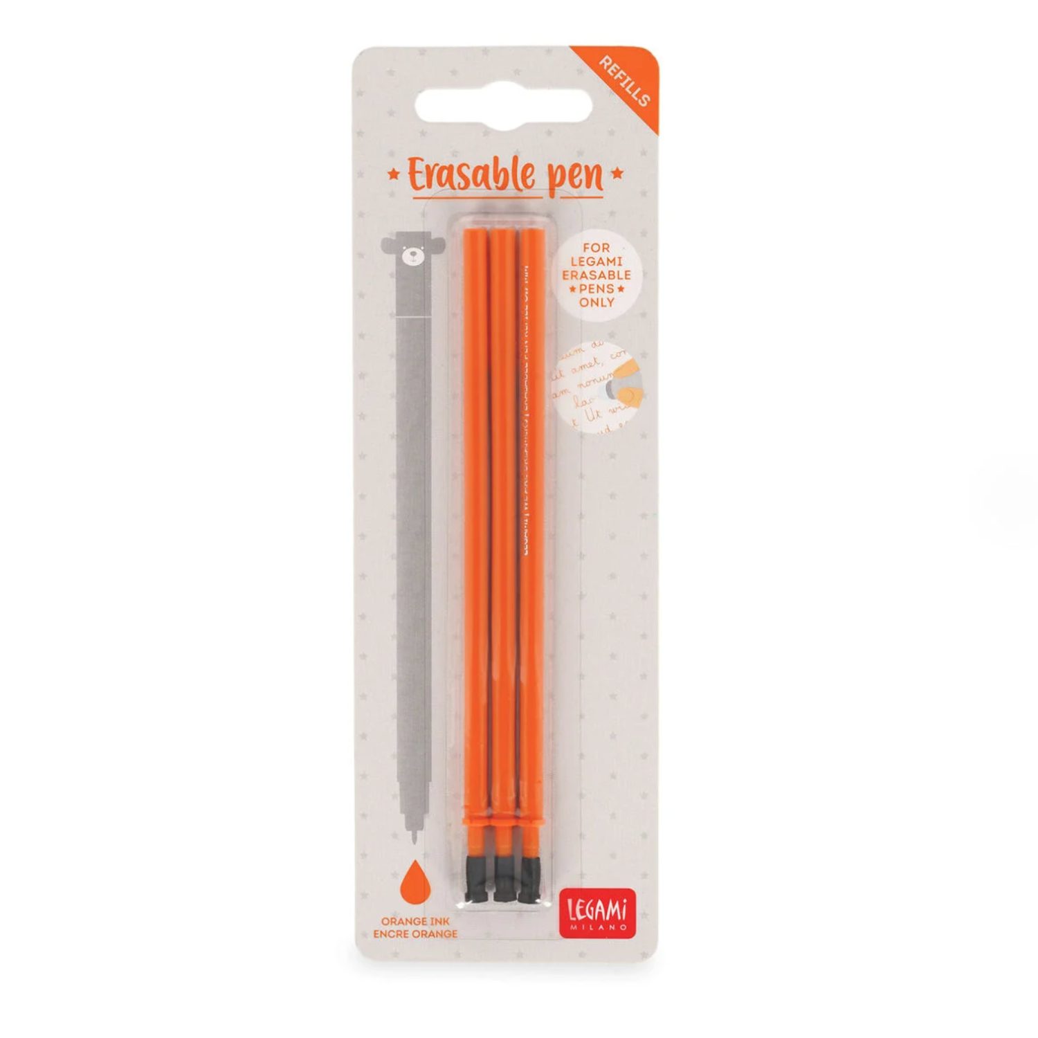 3 recharges stylo effaçable orange