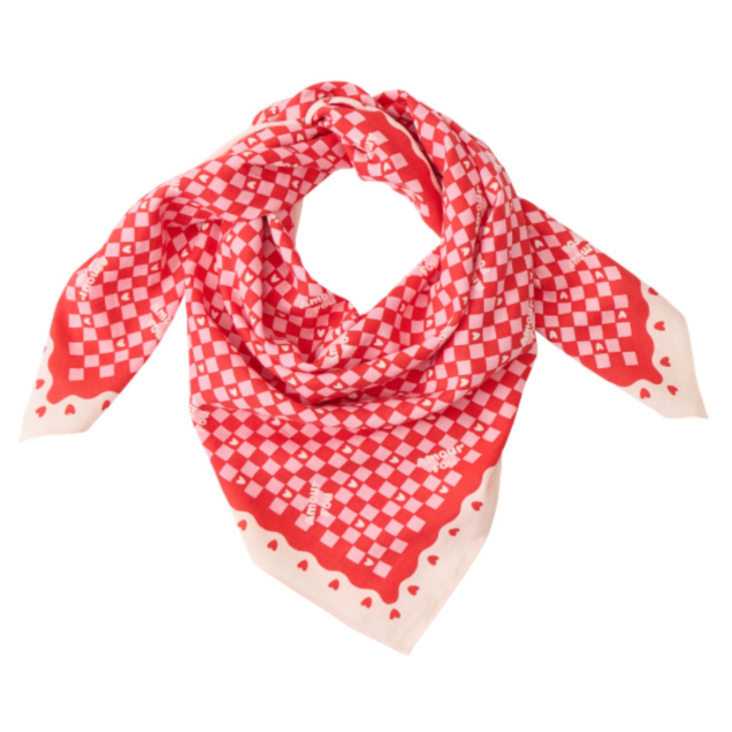 Grand foulard Amour fou beige rouge
