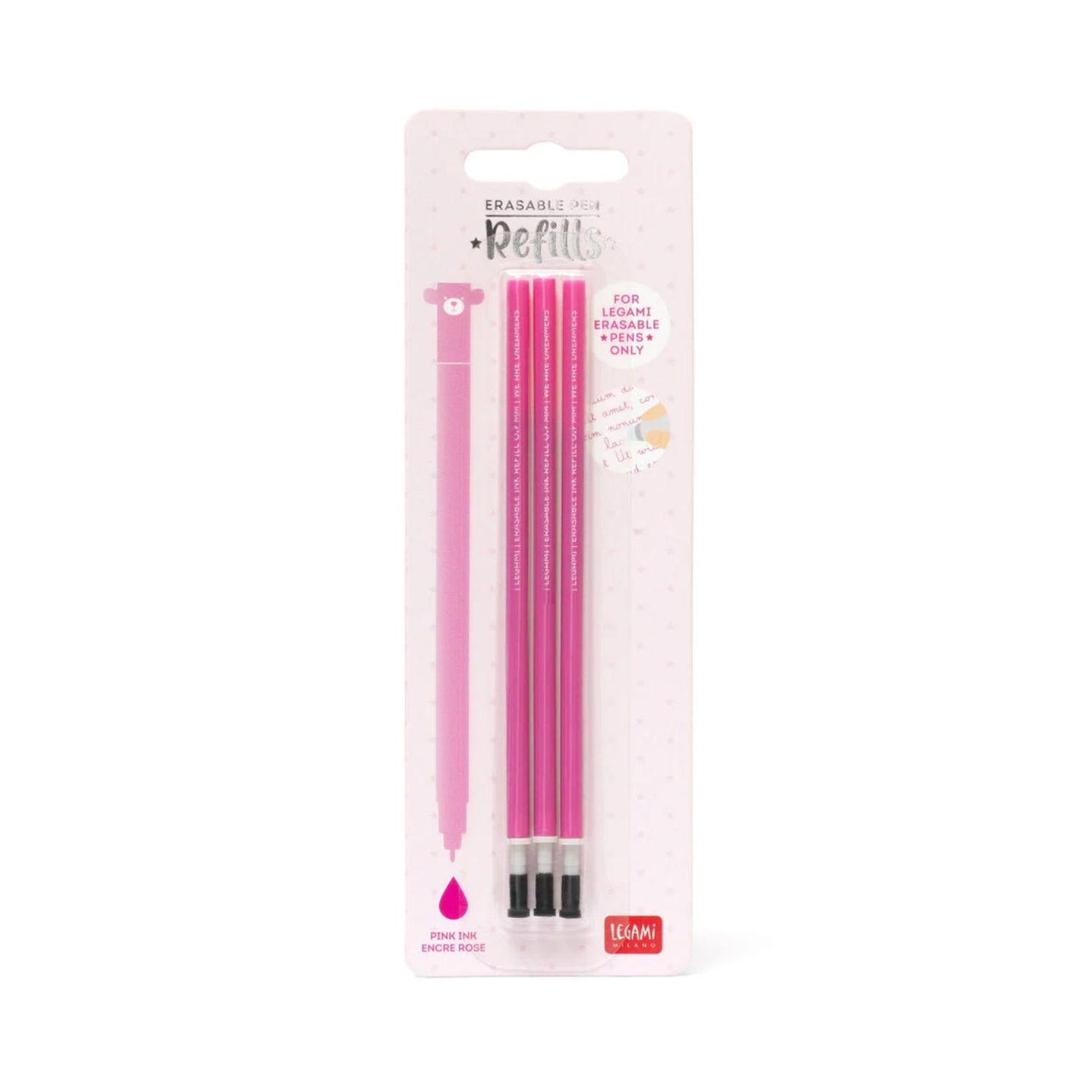 3 recharges stylo effaçable rose