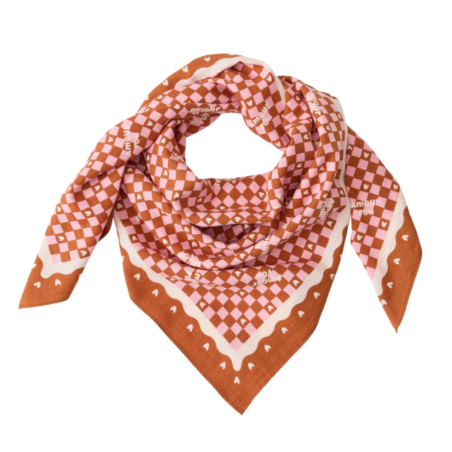 Grand foulard Amour fou marron motif rose