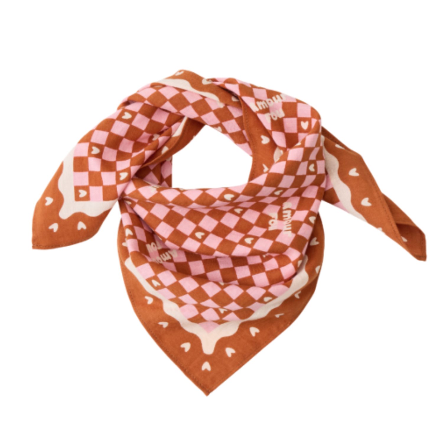 Petit foulard Amour fou marron motif rose