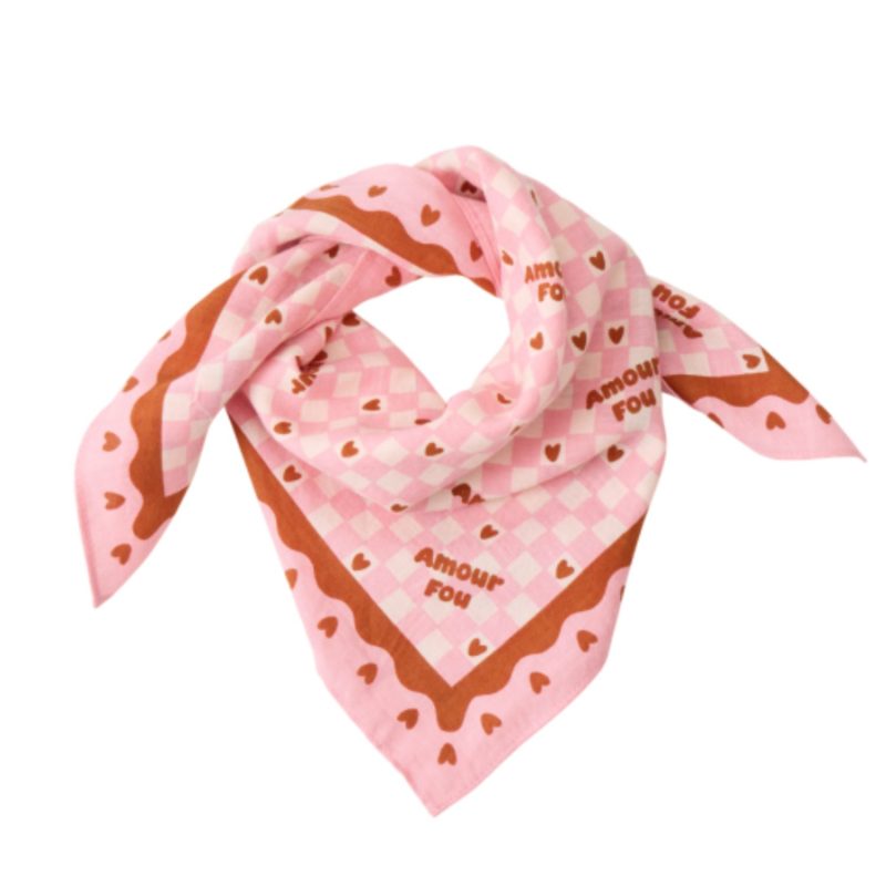 Petit foulard Amour fou fond rose motif marron