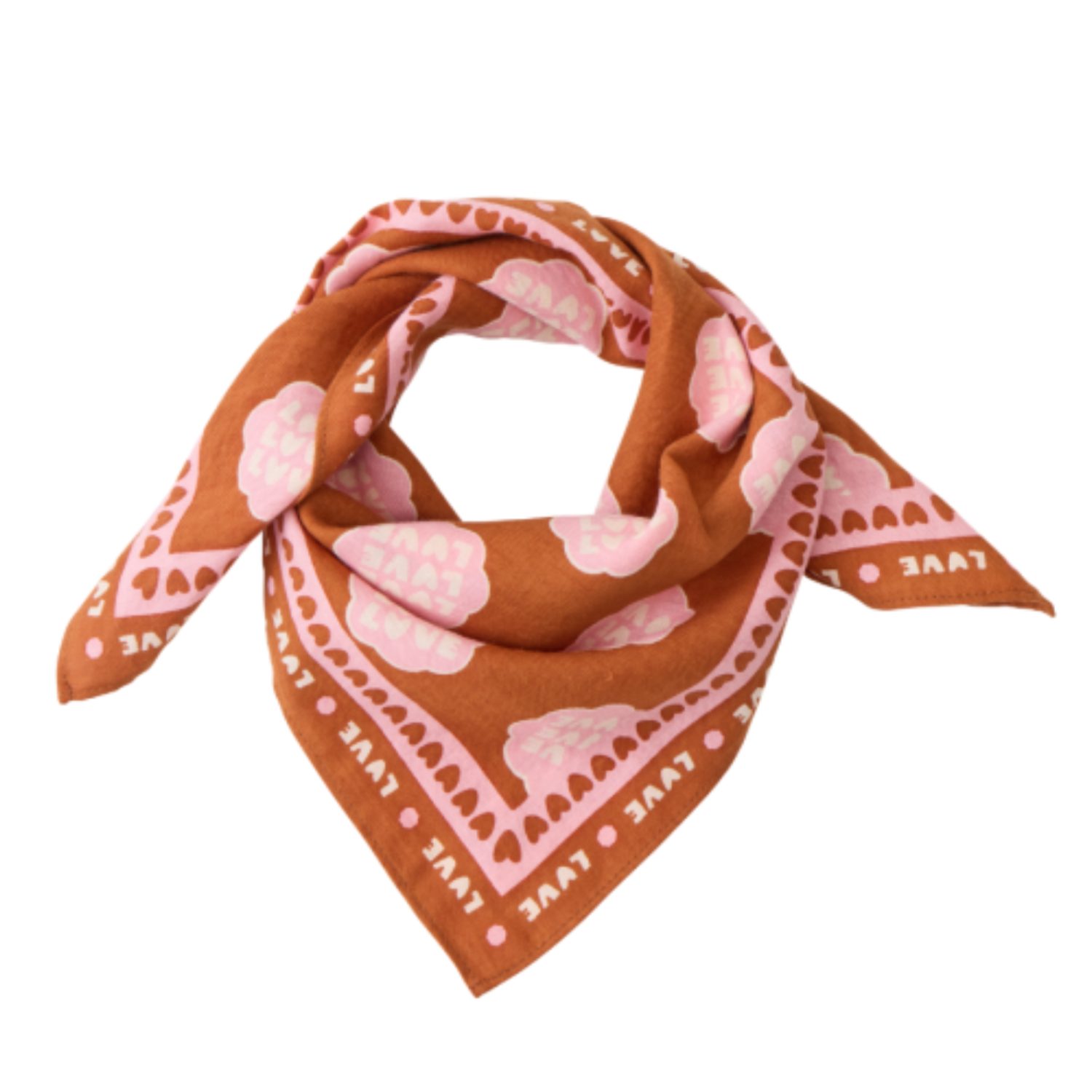 Petite foulard Lollilove marron motif rose