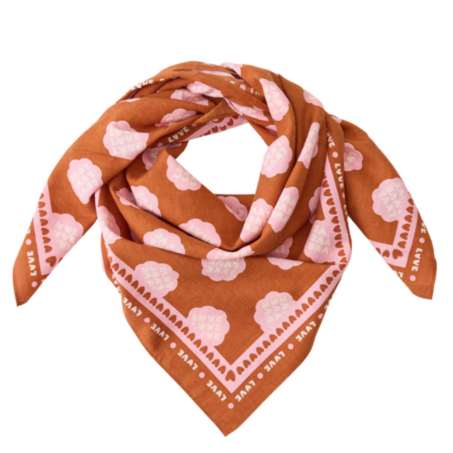 Grand foulard Lollilove marron motif rose