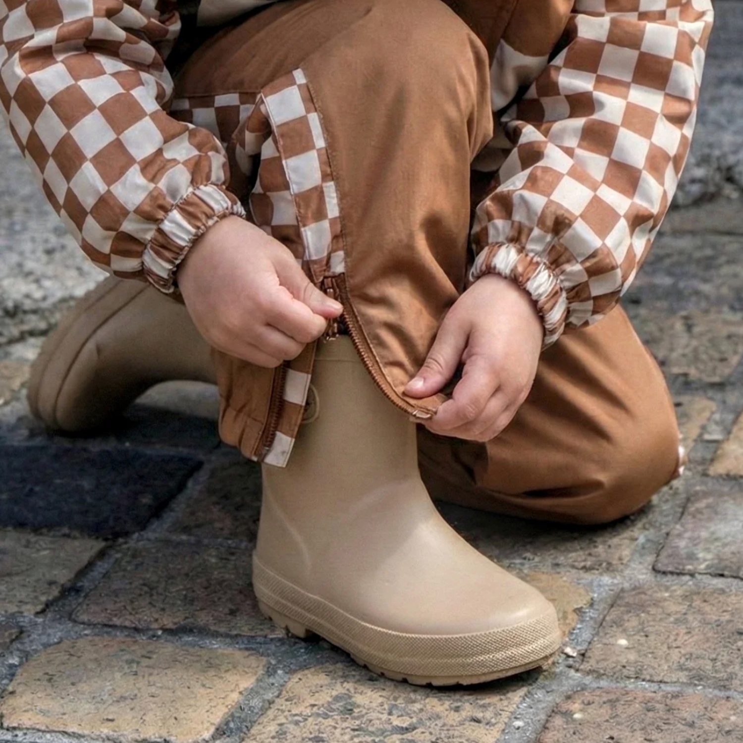 Pantalon de pluie Damier marron 7-9 ans